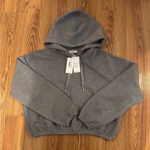 Spanx Air Essentials Modal Blend Cropped Hoodie Sweatshirt Grey Size Small